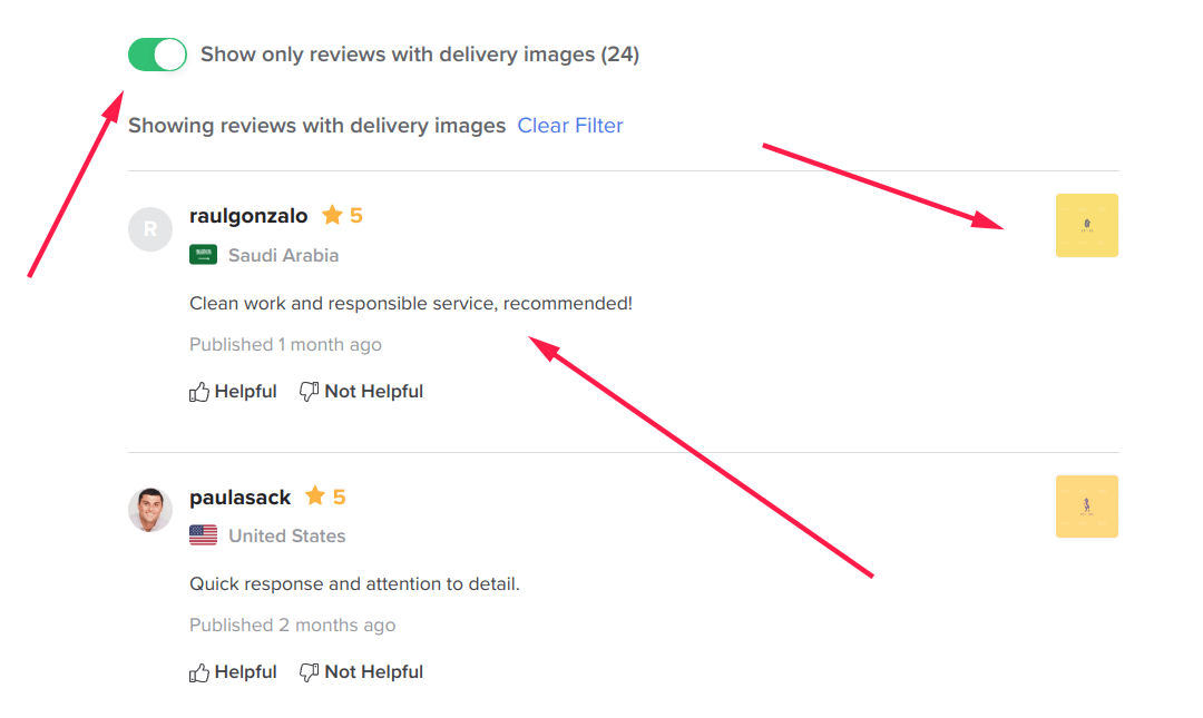 Fiverr reviews with delivery images