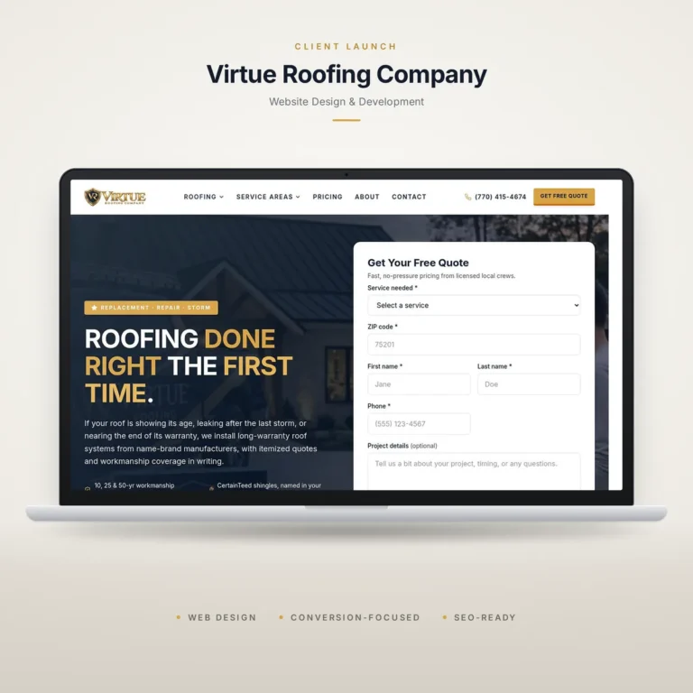Virtue Roofing Company website design by SantaGraphics