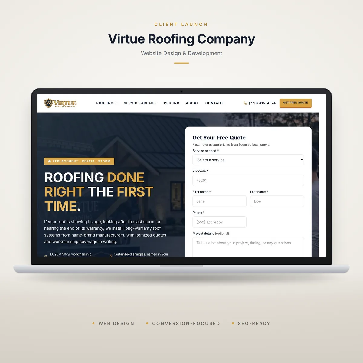 Virtue Roofing Company website