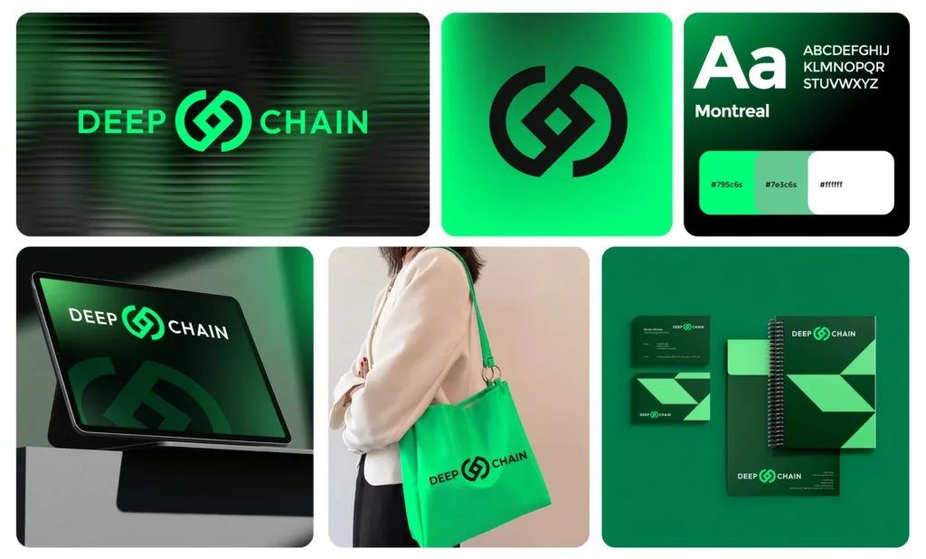Deep Chain logo and brand identity designed by SantaGraphics